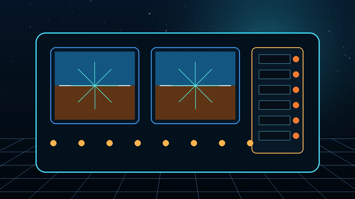Custom neon illustration of glass-cockpit displays, radio stack and instrument controls