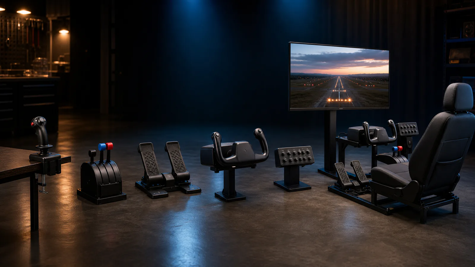 Flight-simulation controls arranged as a staged upgrade path