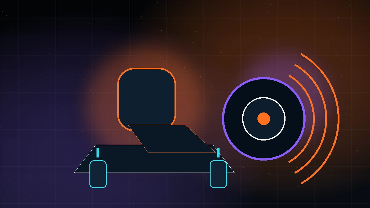 Custom illustration of a motion cockpit and tactile transducer with vibration waves