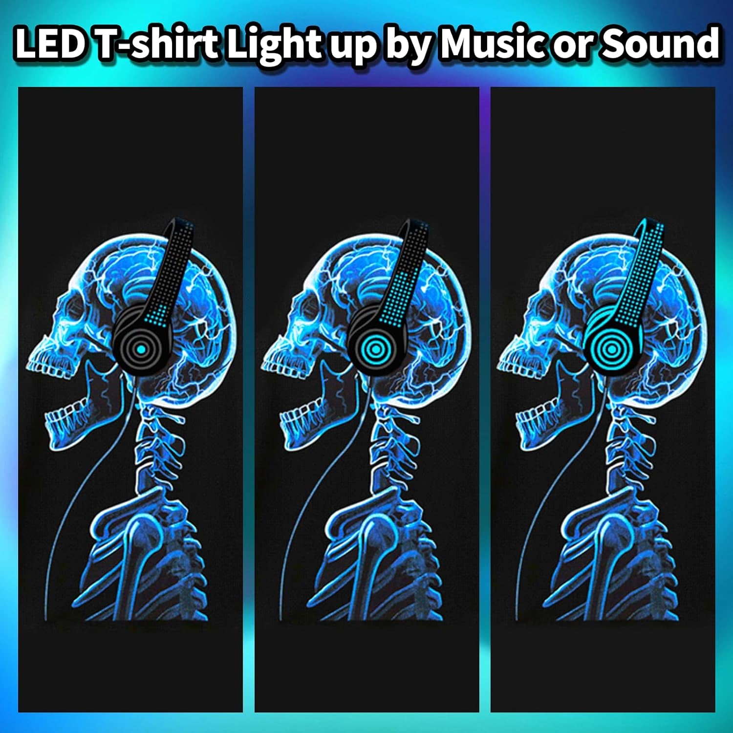 Sound Activated LED T-Shirt - Light Up Equalizer Design for Parties and Events