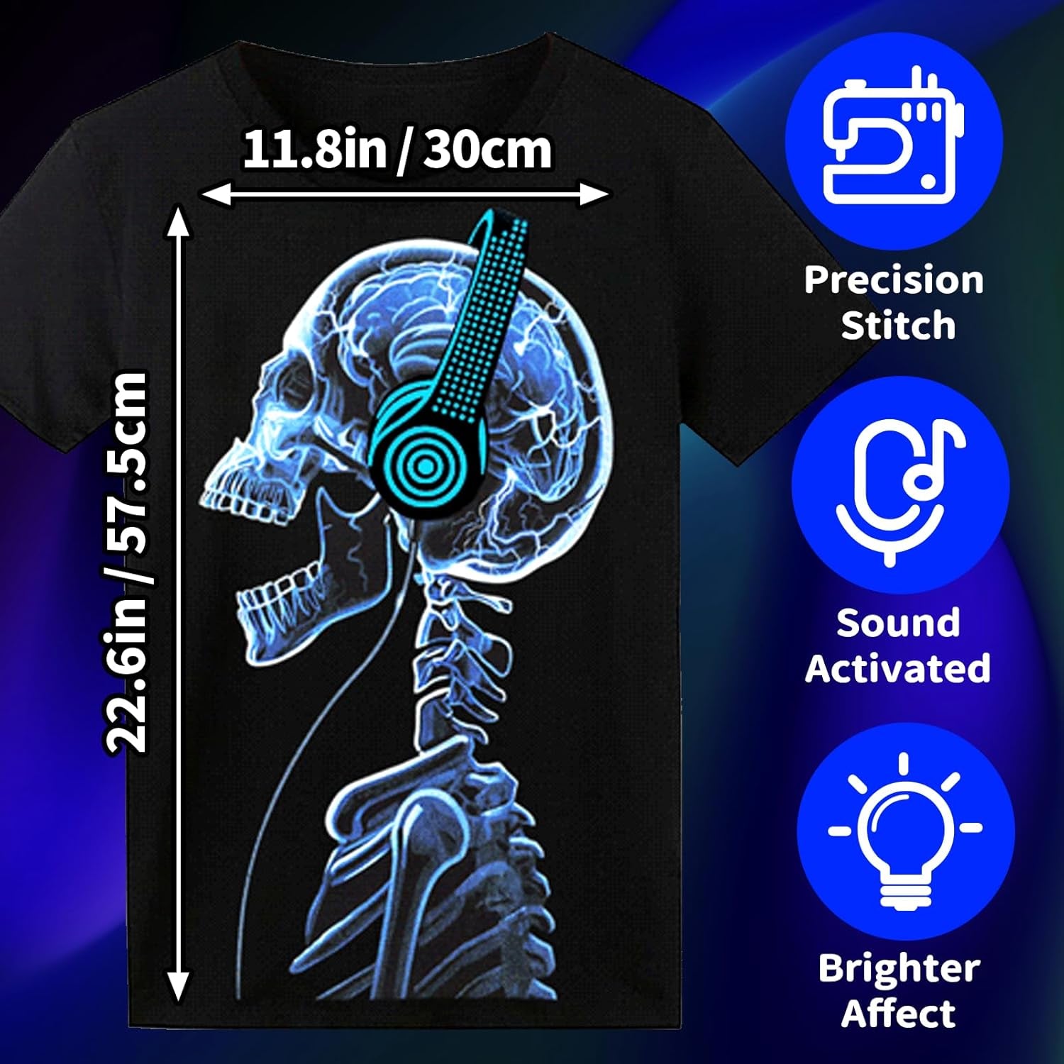 Sound Activated LED T-Shirt - Light Up Equalizer Design for Parties and Events