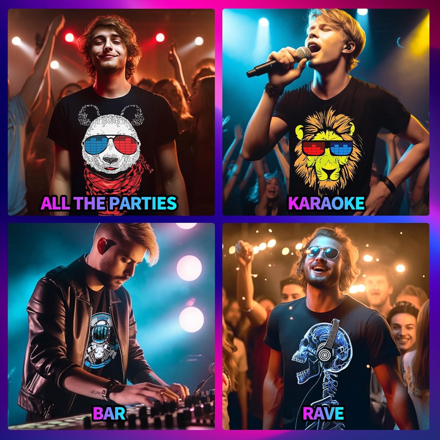 Sound Activated LED T-Shirt - Light Up Equalizer Design for Parties and Events